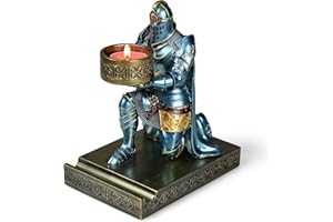 HDMbigmi King's Guard Kneeling Knight Candlestick Holders Resin Posture TeaLight Holder Warrior Mobile Phone Stand Pen Holder Candle Holder for Restaurant, Altar, Home Table(Blue)