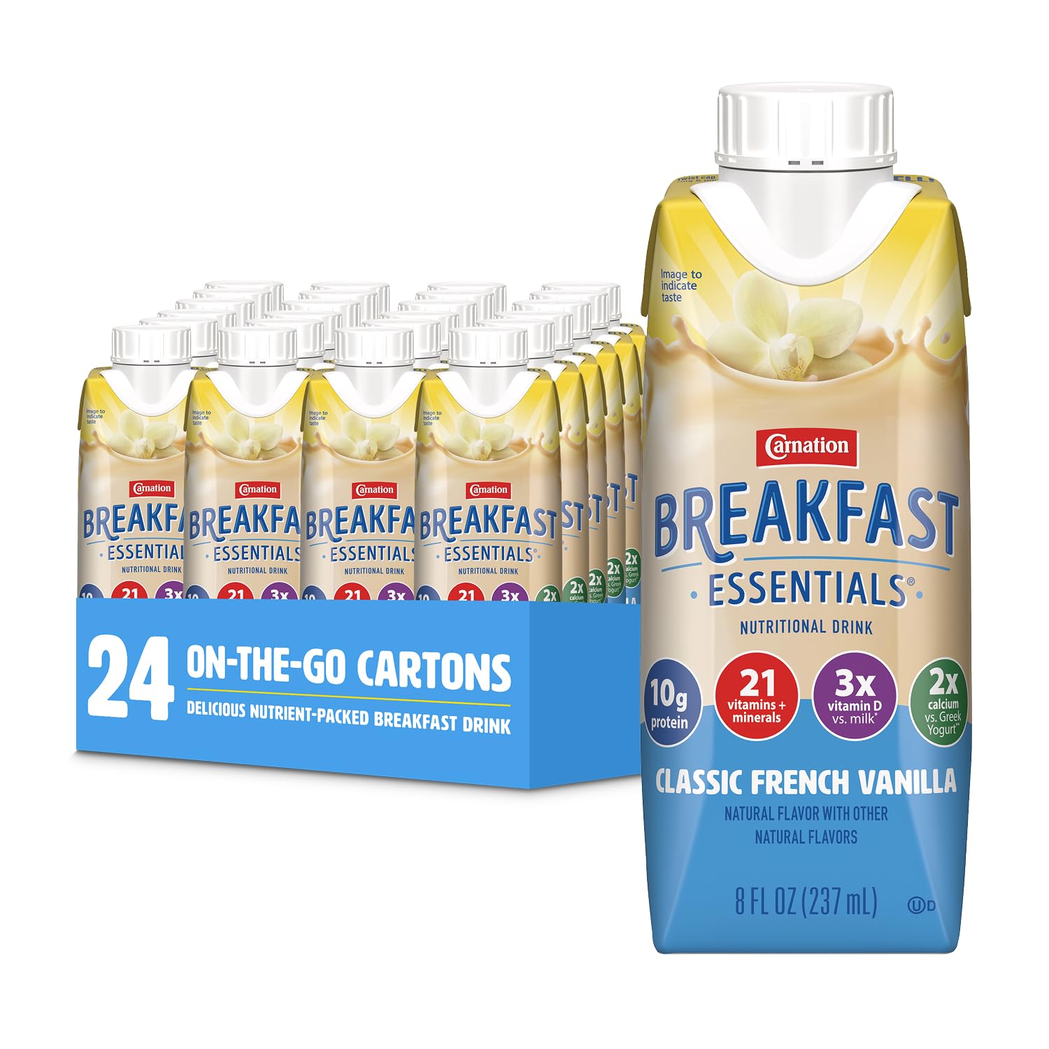 Photo 1 of ***Factory Seal****
Carnation Breakfast Essentials Ready-to-Drink, Classic French Vanilla, 8 FL OZ Carton.