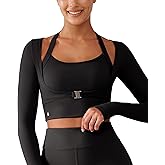 BRXL Long Sleeve Halter Tee for Women with Thumb Hole Cropped Tops Slim Fit Athletic Pilates Workout Gym Shirts