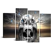 Artmyharbor 4 Pieces Gothic Skull Canvas Wall Art | Black White Skeleton Pictures, Ready to Hang, Bedroom Living Room Decor