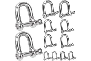 Swpeet 12Pcs 4 Sizes 5/32" 1/4" 5/16" 3/8" 304 Stainless Steel D Shape Shackle Assortment Kit, D Shaped Bow Shackles, Heavy D