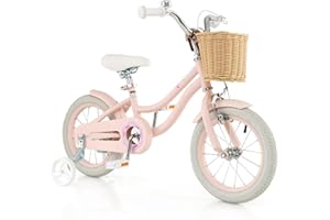 COSTWAY Kids Bike, 14 16 18 Inch Toddler Bike with Training Wheels, Basket, Adjustable Seat & Handlebar, Hand & Coaster Brake