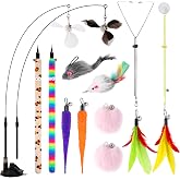 Soarer 4in1 Interactive Cat Wand Toys with Suction Cup for Indoor Cat,12Pcs | Enhanced Suction Cup,Fishing Pole Cat Stick Toy Replacement,2 Types Door Hanging Cat String Toy for Indoor Kitten Self Play