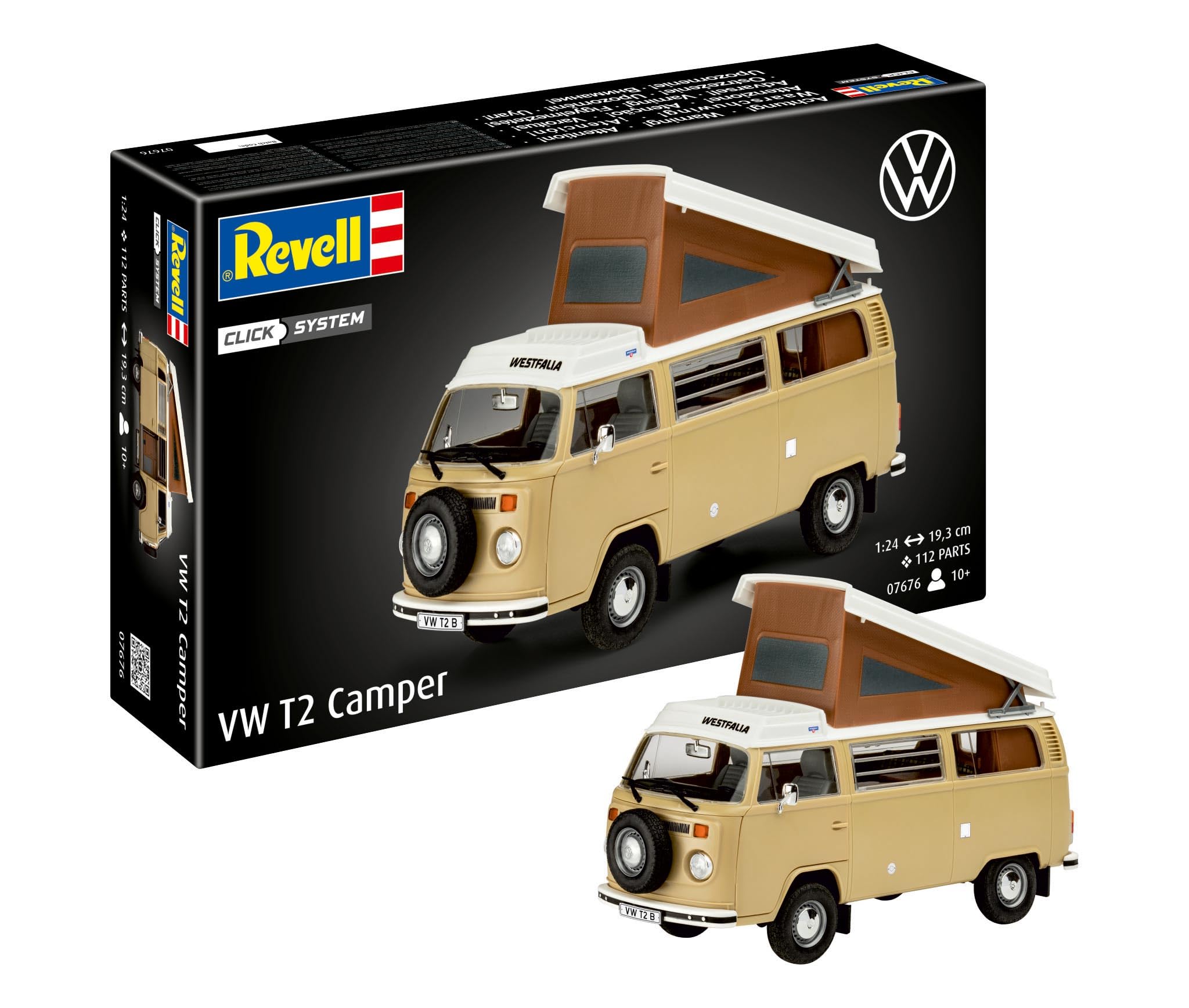 Revell 07676 VW T2 Camper (Click System) 1:24 Scale Unbuilt/Pre-coloured/Click-Together (Non-Glue) Plastic Model Kit