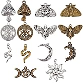 SUNNYCLUE 56PCS 14 STYLES Alloy Tarot Charms Bulk Gothic Charms Tibetan Antique Silver Bronze Divination Magic Moth Butterfly Goth Charm for Jewelry Making Charms Diy Earrings Bracelet Necklace Craft