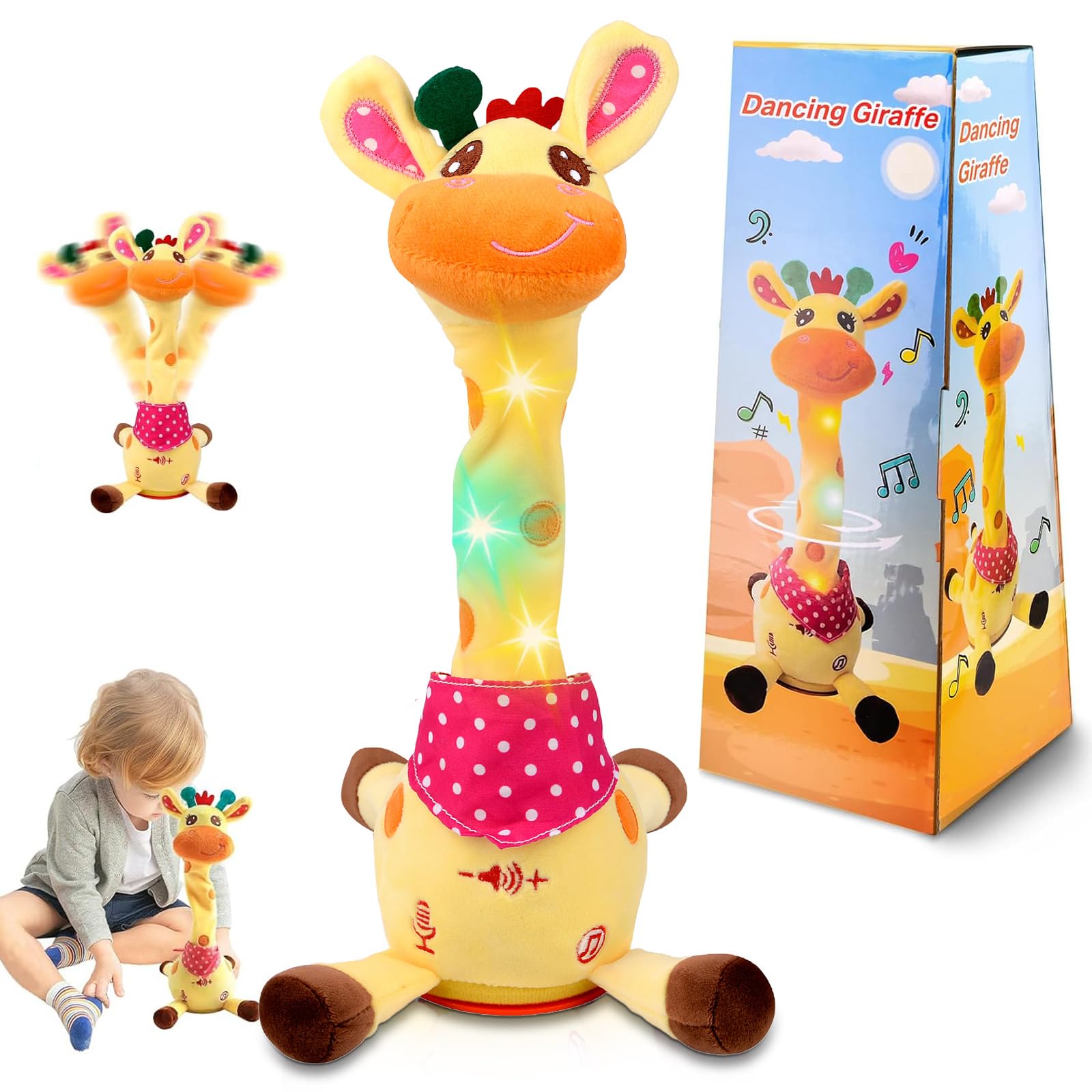 LEEWENYAN Dancing Giraffe Toy - Singing Giraffe Toy with Volume Control, Dancing Plush Toy Repeat What You Say, Soft Toy for Baby Toddler Encourage Speech, Suitable Gifts or Decoration