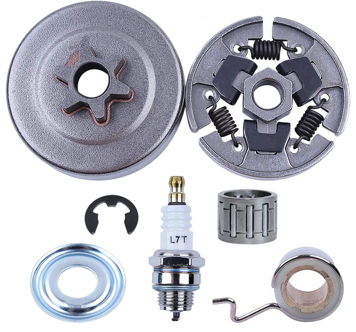 3/8" Sprocket Clutch Drum Kit for Stihl 017 018 MS170 MS180 021 023 025 MS210 MS230 MS250, ADEFOL Sprocket + Clutch Drum + Sprocket Bearing + Worm Gear + Washer + E-Clip + Spark Plug