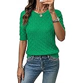 Dokotoo Womens Summer Tops Round Neck Short Sleeve Sweater for Women 2026 Lightweight Sweaters Casual Blouses