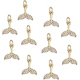COGCHARGER 10 Pieces Mermaid Tail Shape Charms Brass Pave Cubic Zirconia Pendant Long-Lasting Plated Charms for Jewelry Necklace Bracelet Earring Making