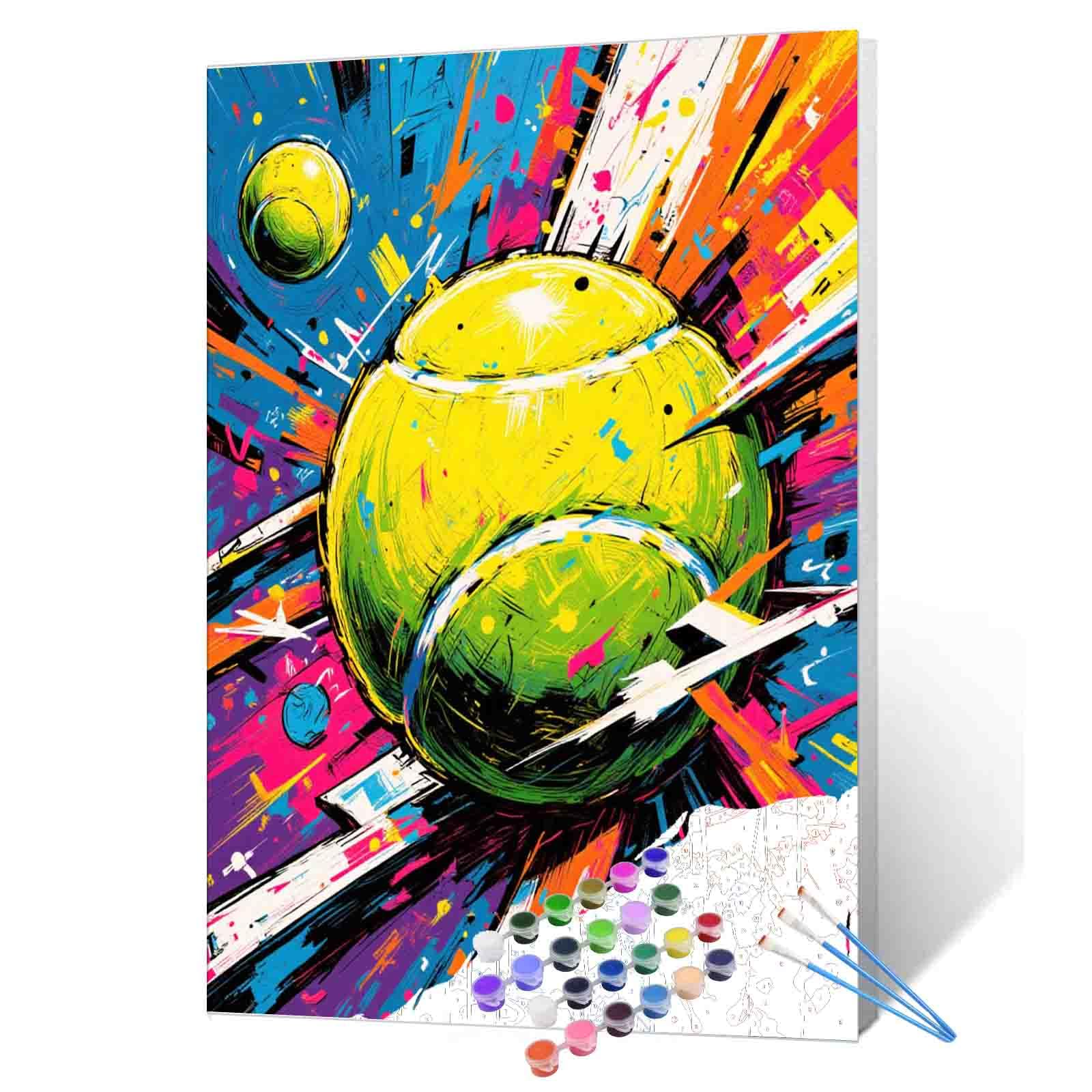 Photo 1 of Tennis Ball DIY Paint by Numbers for Adults Vibrant Abstract Sports Paint by Number Kit on Canvas for Beginners Paintwork Home Wall Decoration Living Room Bedroom Gifts 16"x20"(Frameless)