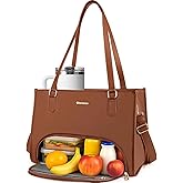 Laptop Tote Bag with Lunch Compartment for Women - 15.6 Inch Computer Vegan Leather Work Bag Handbag, Large Insulated Leakproof Lunch Box Bag with Shoulder Strap