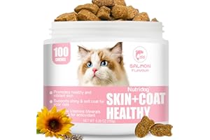Nutridog Skin & Coat Cat Chews - Omega 3, Vitamin E, Biotin Supplements for Healthy Skin, Glossy Coat & Anti - Shedding, Salmon Flavor 100ct Soft Chews (Salmon)