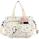 PainZieteg Strawberry Tote Bag Bow Bag With Multi Pocket Women Girls Crossbody Corduroy Handbags Purse Work Travel