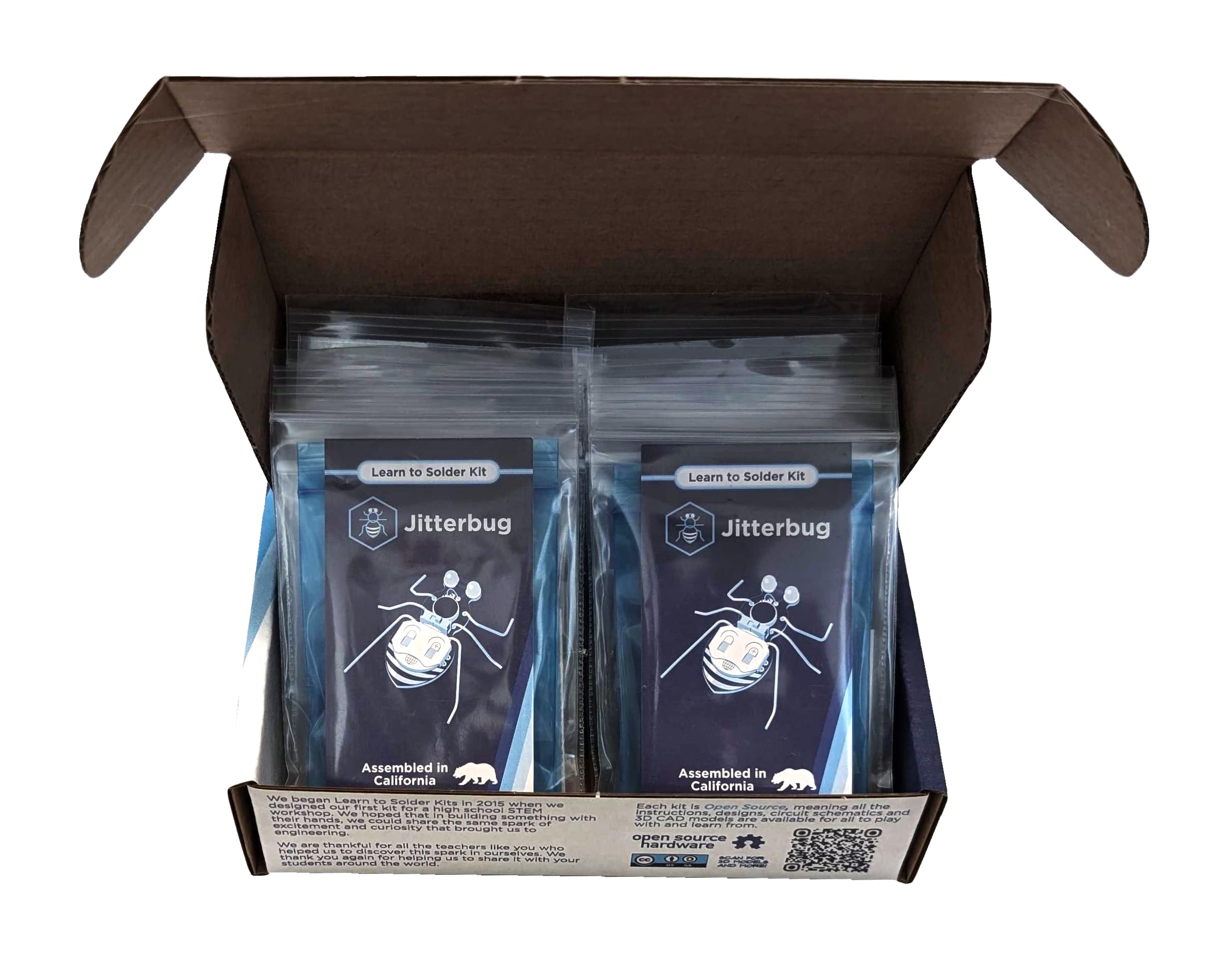 Jitterbug, Bulk Educator Pack | DIY Soldering Kit for Beginners | Electronics Projects for Students & STEM Classes | Electronic Vibration Motor Circuit Boards with Battery
