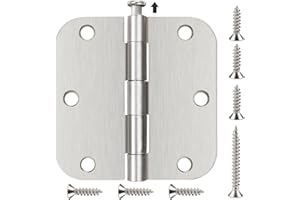 KIW 24 Pack Rounded Brushed/Satin Nickel Door Hinges 3.5" x 3.5 Inch Interior 3 1/2 Inch Door Hinges for Doors Furniture Outdoor Heavy Duty Gate Garden House Home Hallway Upstairs Cabinet Storage Hinges