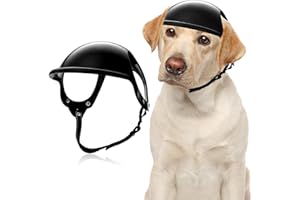 Goaste Dog Helmet for Large Dog, Dogs Motorcycle Helmet with Ear Holes, Doggie Safety Hat with Adjustable Strap for Outdoor Driving Riding(Black, Large)