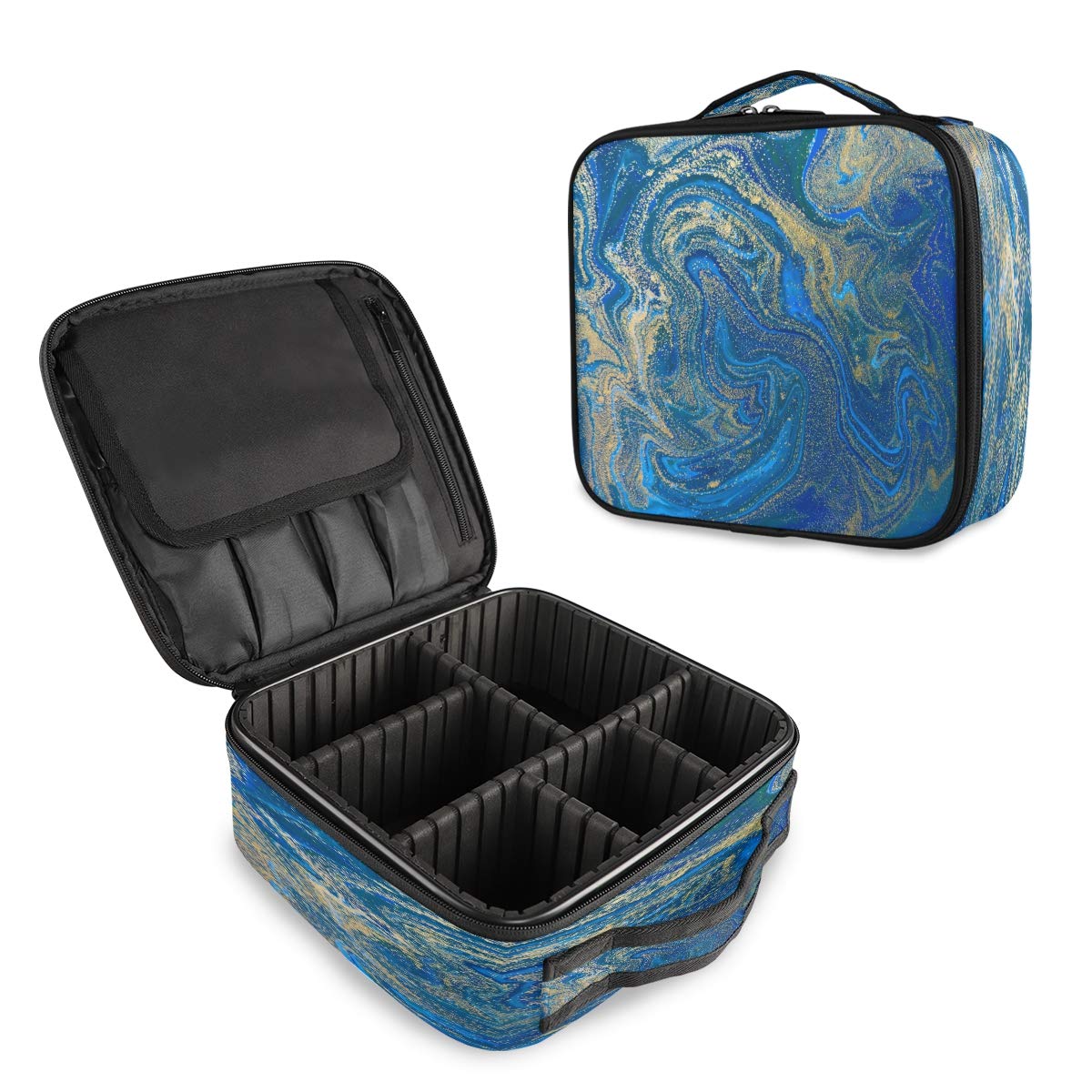 Royal Blue Marble Liquid Vanity Case Women Makeup Bags Storage Boxes Girls Beauty Large Travel Cosmetic Brush Bag Organizer Toiletry Wash Bag