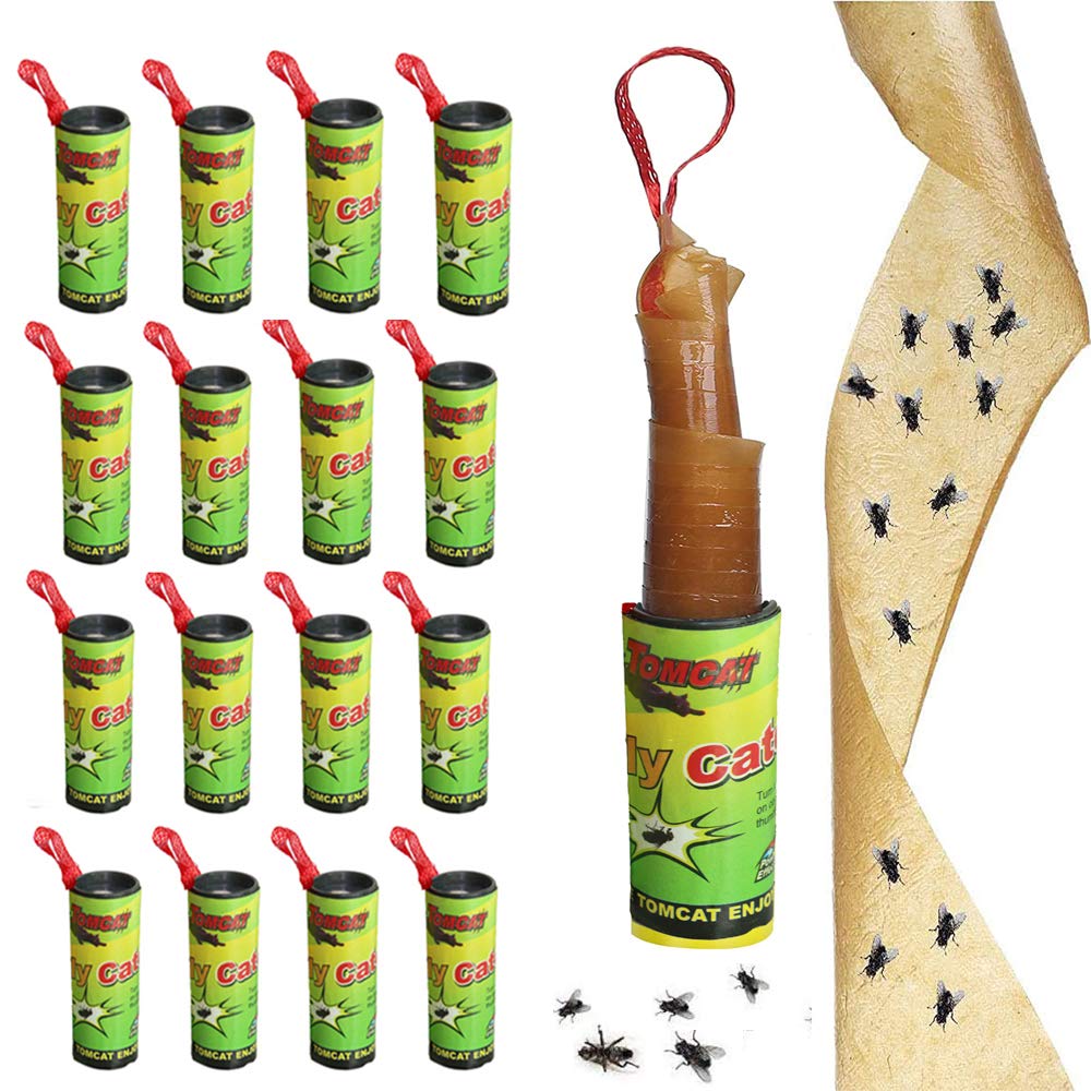 LYPER 16Pcs Fly Paper Ribbons,Sticky Fly Catcher Trap, Fly Catcher Ribbon,Fly Paper Strips,Fly Trap for Gnats, Mosquitos, Moth Indoor or Outdoor - Eco-friendly 100% Non-toxic