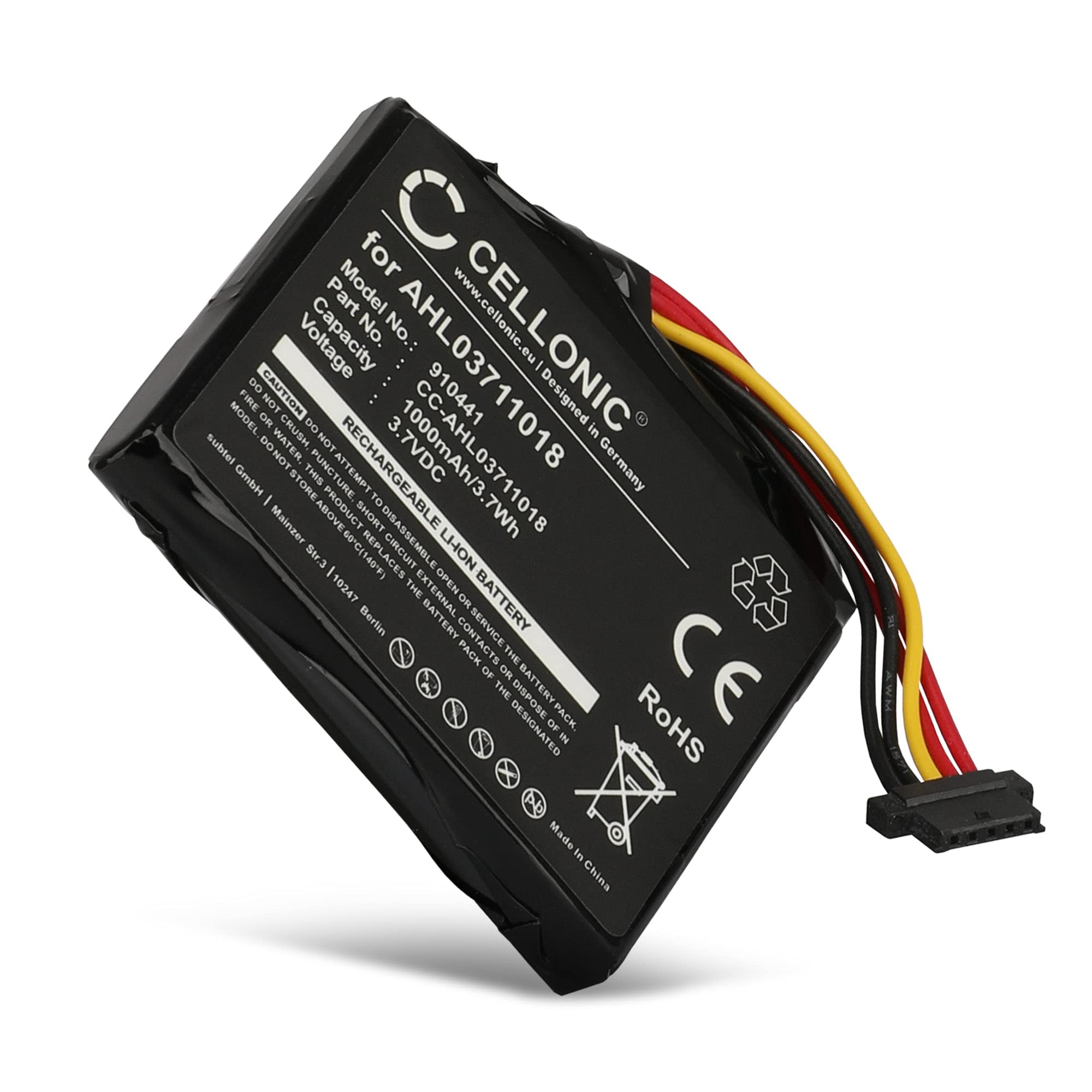 CELLONIC 1x Battery for GPS/Navigation Compatible with TomTom Go Live 2050 World, GO Live 1005 Europe, GO 1005, 4CQ02 - (1000mAh, 3.7V)