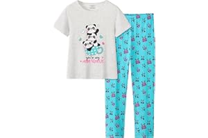 UNICABBIT21 Pajamas for Girls Cute Unicorn Pants and Short Sleeve Tee Big Kids Cotton Sleepwear Set Size 6-16