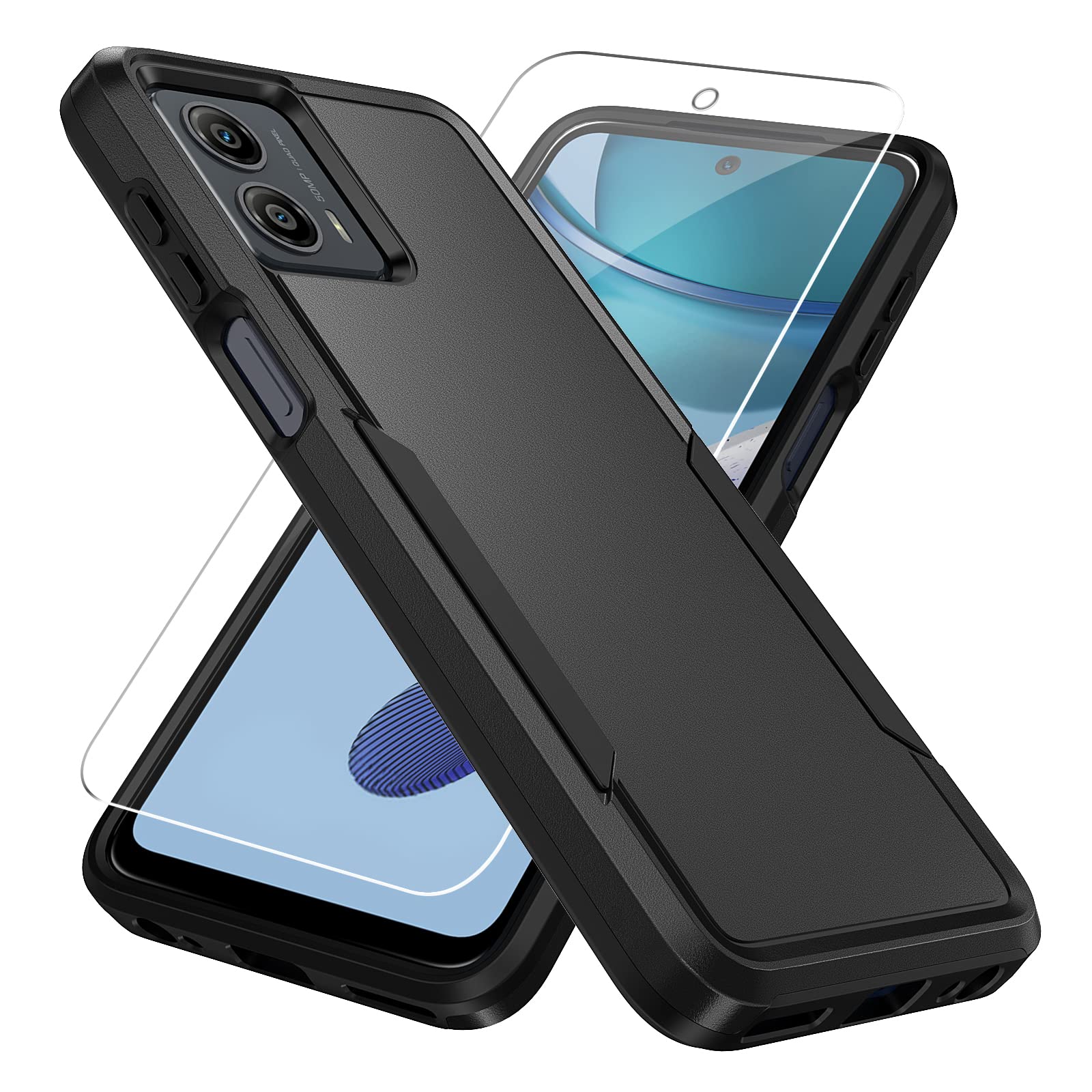 Warsia for Moto G 5G 2023 Case, with Screen Protector[Military Grade Drop Tested] Heavy-Duty Tough Rugged Shockproof Protective Case for Motorola Moto G 5G 2023, Black