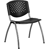 Flash Furniture HERCULES Series 880 lb. Capacity Black Plastic Stack Chair with Titanium Gray Powder Coated Frame