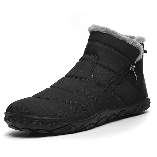 Hanani Snow Boots Women Men Barefoot Shoes Winter Fur Lined Warm Ankle Booties Side Zipper Flat Short Ladies Non-Slip Walking Shoes Black UK 9 Convert EU44
