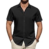 Lusead Men's Short Sleeve Dress Shirts Stain Shield Formal Button Down Shirt Business Casual Stretch Tops Dating Wedding