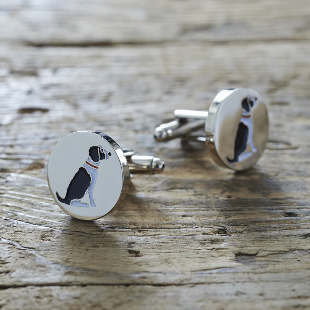 Sweet William Black & White Springer Spaniel Cufflinks | Silver plated Men Cufflinks for Spaniel or any dog lover | 18 mm x 3 mm