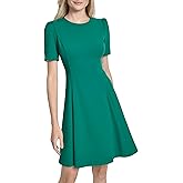 DKNY Womens Short Sleeve Jewel Neck Fit & Flare Mini Dress