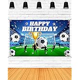 Mocsicka Soccer Birthday Party Banner Backdrop Soccer Theme Happy Birthday Party Decorations Football Field Photo Background Photo Booth Props (Green, 70.8x43.3 inch)