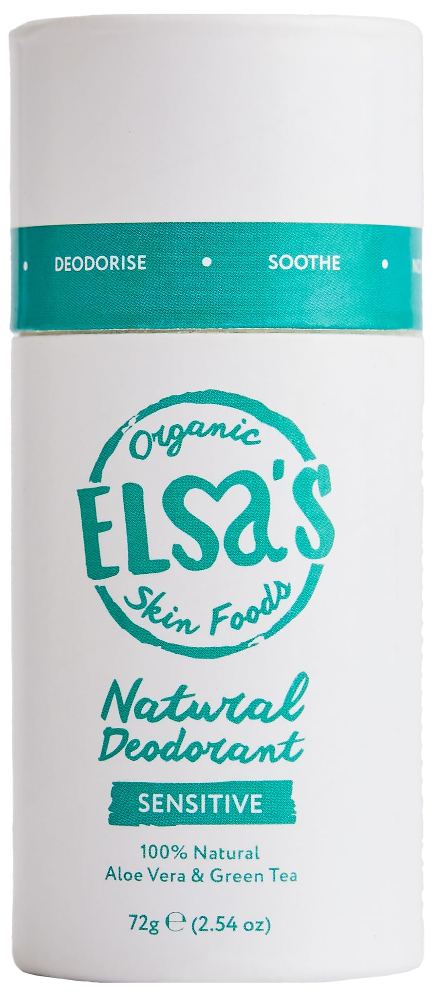 Elsa's Organic Skin Foods, Natural Deodorant Stick, Sensitive, Fragrance Free, No Sodium Bicarbonate, 100% Compostable, Roll on Deodorant, 72g