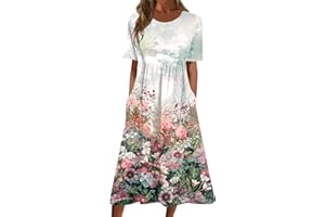 NDVYXX Casual Summer Dresses for Women 2024 Short Sleeve T Shirt Dress Printed Tunic Dress Flowy Sundress with Pockets