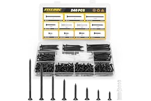 Wood Screws Assortment Kit, FIXLINK High Hardness Flat Head Wood Screws Set, 240 PCS, Phillips Drive Assorted Screws, Contain 15 PC Screw Anchors and 8 Size (2-1/2”,2”,1-1/2”,1-1/4”,1”,3/4”,5/8”,1/2”)