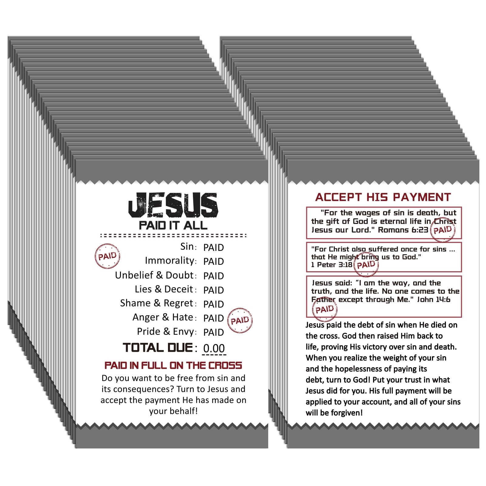 Noveread 200 Pcs Jesus Paid It All Mini Prayer Cards Motivational Bible Verse Cards Gospel Tracts Bulk Religious Inspirational Scripture Cards for Christian Gifts Women Men (YUO-Noveread-0153)