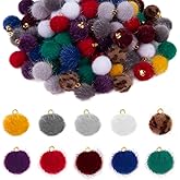 ASUNFO 100 Pcs Pom Poms Ball Charms Faux Fur Fluffy Charm Mini Pompoms Pendants for Tassel Keychain DIY Jewelry Making Bracelet Earrings Necklace 10 Colors