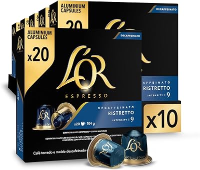 L'or café espresso cápsulas ristretto decaffeinato | intensidade 9 | 200 cápsulas compatíveis com nespresso (r)* - exclusivo da amazon