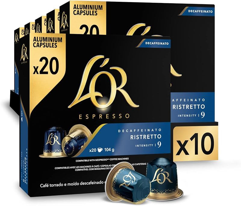 L'or café espresso cápsulas ristretto decaffeinato | intensidade 9 | 200 cápsulas compatíveis com nespresso (r)* - exclusivo da amazon
