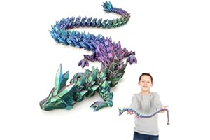 FOTN 3D Printed Dragon, 3D Dragon,30 Inch 3D Printed Fidget Dragon, Bigger Fidget Crystal Dragon Toys, 3D Printed Articulated Dragon for Home Office Car Desk Decor Toys（Blue Green Purple