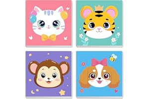 MXJSUA 4 Pack Framed Canvas Paint by Numbers for Kids Adults, Cute Animal Faces Paint by Numbers Kit for Children Beginners, 