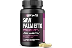 HAVASU NUTRITION Saw Palmetto for Women with Biotin 5000mcg - Powerful DHT Blocker to Support Hair, Skin, and Nail Health - 120 Count - Vegan, Non-GMO Vitamin for Stronger, Fuller Looking Locks - 2 Month Supply