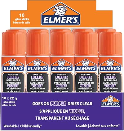 Elmer's Disappearing Purple Glue Sticks 22g 10 Count Washable, Dries Clear