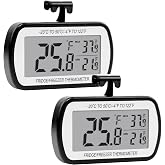 2 Pack Refrigerator Fridge Thermometer Digital Freezer Room Thermometer Waterproof Large LCD Display Max/Min Record Function-Black
