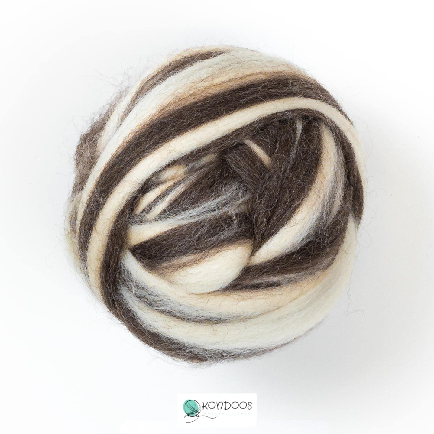 Kondoos Natural Blend Wool roving top, 227grams. Best Wool for Needle Felting, handcrafts and Spinning. Natural Colours, un-Dyed. (Zebra(White/Brown)