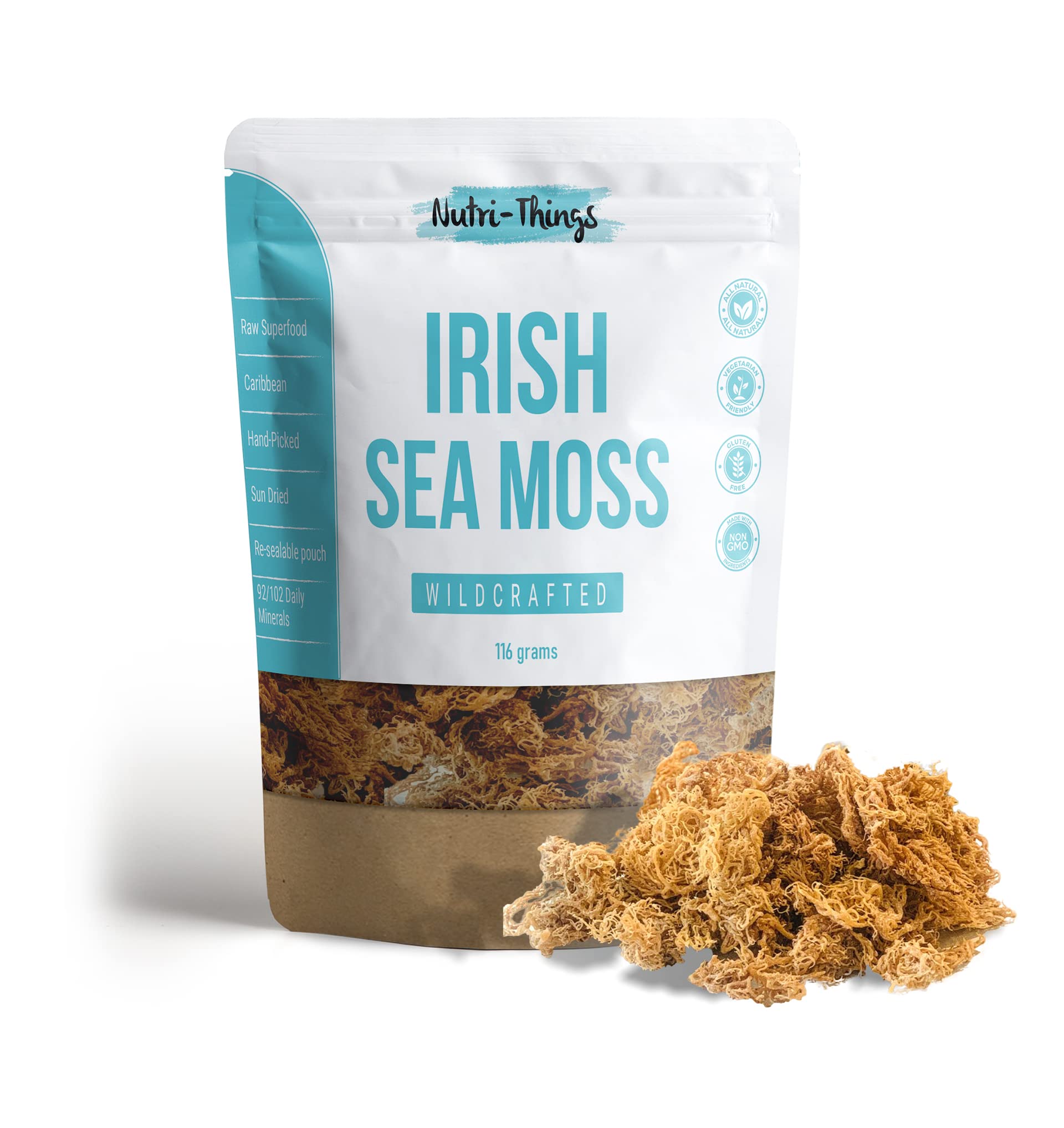 Organic Irish Sea Moss - Raw Sea Moss Gel Base, Wildcrafted Superfood - Rich in Protein, Fiber, 92 Essential Minerals - Vegan, Non-GMO, Organic Formula - 116g