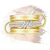 Elensan Gold Stackable Rings for Women 14K Gold Plated Hypoallergenic Interlocked Bands Stacking Jewelry Gold and Silver Cubic Zirconia Statement Mixed Metals Stack Rings Set Non Tarnish