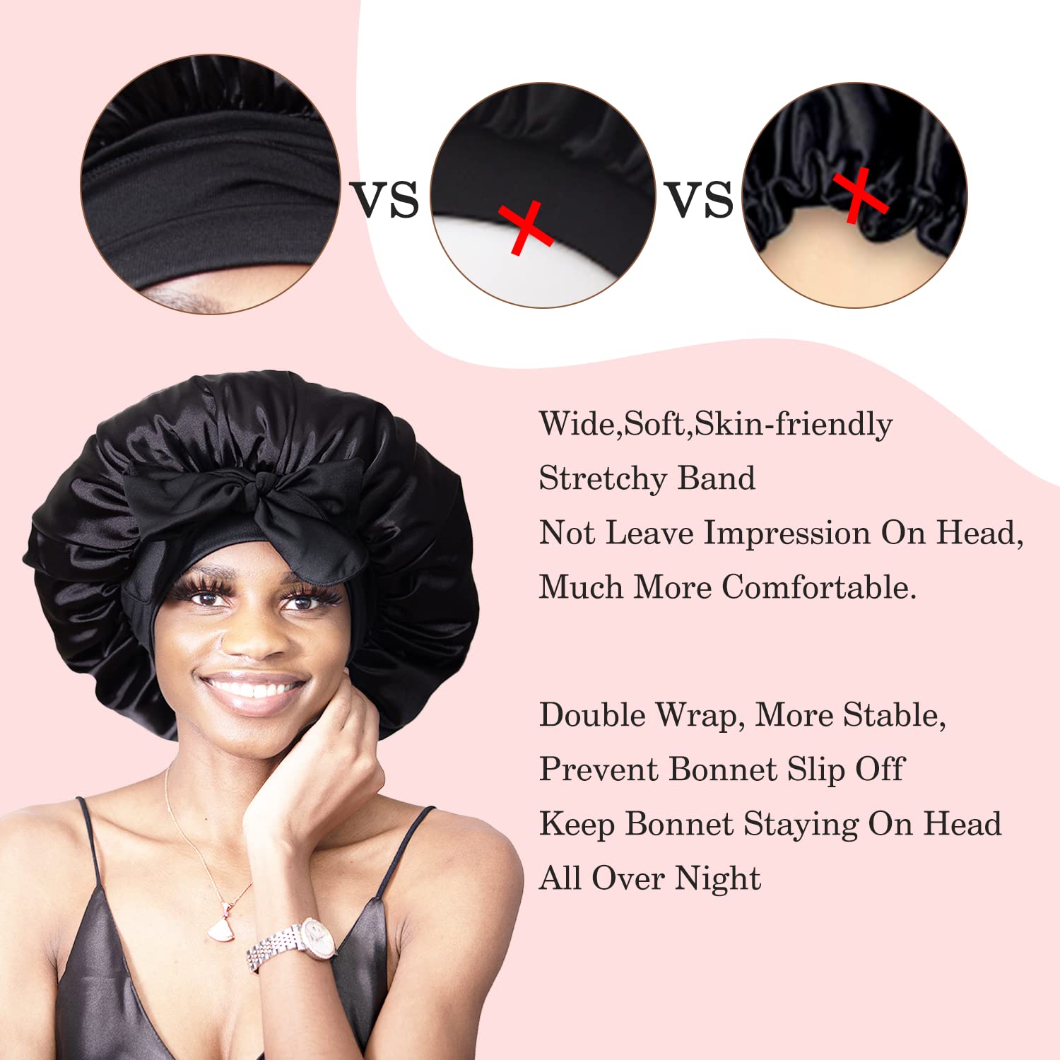 Bonnet Queen 2Pcs Pack Satin Bonnet Silk Bonnet for Sleeping Hair Bonnet with Tie Band Sleep Bonnet Night Cap for Women Curly Hair