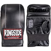 Ringside Econo Boxing Bag Gloves for Heavy Bag &amp; Mitts, Black | Synthetic leather, open-thumb slip-on design, elastic wrist security; minimalist bag mitts for boxing training