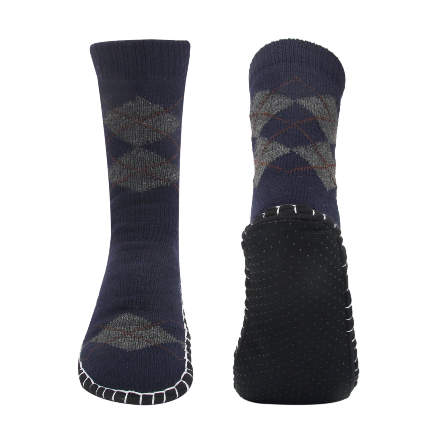 Vihir Men Knitted Non Skid Home Slipper Socks, Argyle-Blue