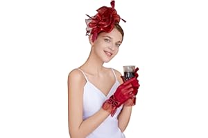 CAIYILA Fascinators Hat Flower Mesh Feathers Headband Derby Hat Clip Tea Party Headwear and Lace Gloves with Bows for Women